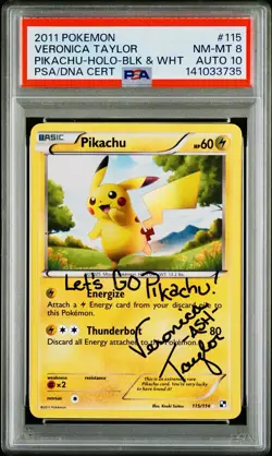 Pop 1 - 2011 Pikachu Holo Card 115/114 signed by Veronica Taylor PSA 8, Auto 10 - Image 1