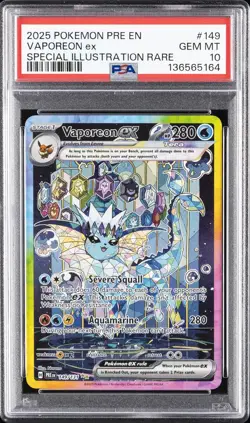 2025 POKEMON PRE EN-PRISMATIC EVOLUTIONS #149 VAPOREON EX PSA 10 - Image 1