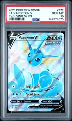 PSA 10 Vaporeon V 172/203 Evolving Skies Ultra Rare Full Art Pokemon GEM MINT - Image 1