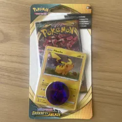 Pokemon TCG Darkness Ablaze Pikachu Blister Pack - Mewtwo Holo Coin - New Sealed - Image 1
