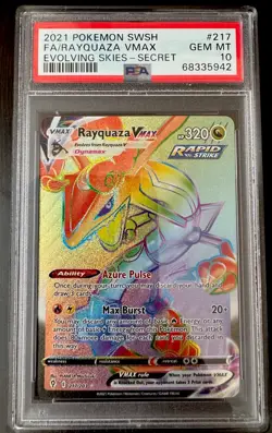 Pokemon Rayquaza VMAX 217/203 Secret Rainbow Rare Evolving Skies, PSA 10 - Image 1