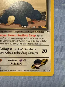 Rocket's Snorlax #33/132 Non-Holo Rare Gym Heroes VINTAGE 2000 Pokemon - Image 4