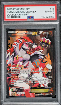 2015 POKEMON XY DOUBLE CRISIS #15 FULL ART TEAM MAGMA'S GROUDON EX PSA 8 - Image 1