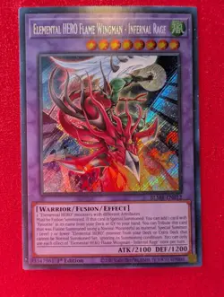 Yugioh Elemental HERO Flame Wingman - Infernal Rage BLMR-EN012 Secret 1st Ed NM - Image 1