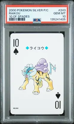 Raikou 2000 Pokemon Japanese Silver Playing Card 10 of Spades #243 PSA 10 GEM MT - Image 1