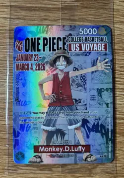 Bandai Namco Monkey.D.Luffy One Piece CCG US Voyage Promo Full Art Holo Card - Image 1