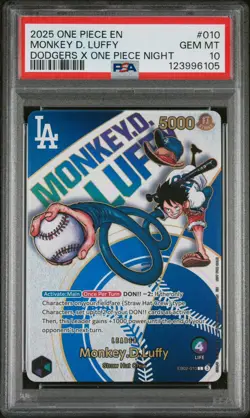 One Piece Dodgers promo night Monkey D Luffy card *GEM MINT PSA 10* - Image 1