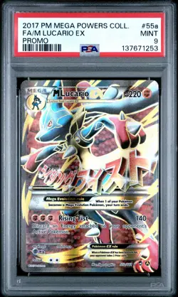 2017 POKEMON MEGA POWERS COLL PROMO #55A FULL ART/M LUCARIO EX PSA 9 - Image 1