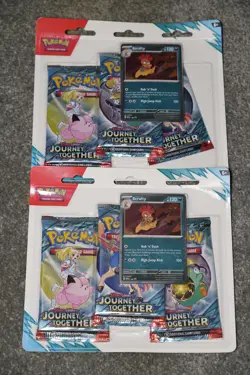 New & Sealed! Pokemon Journey Together SV09 -Set of 2- (Scrafty) 3-Pack Blister - Image 1