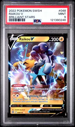 2022 POKEMON SWORD & SHIELD BRILLIANT STARS #048 RAIKOU V PSA 9 - Image 1