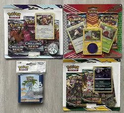 Pokemon TCG Sealed 3 Hanger Pack Lot Chilling Reign Evolving Skies Coins Promos - Image 1