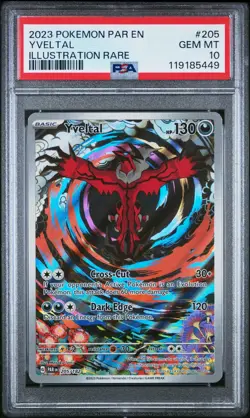 2023 POKEMON PAR EN-PARADOX RIFT ILLUSTRATION RARE #205 YVELTAL PSA 10 - Image 1