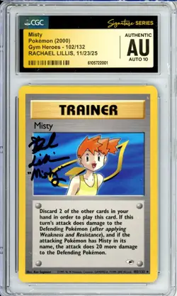 CGC Signed Rachael Lillis Misty 102/132 Gym Heroes Regular Pokemon TCG 2000 - Image 1