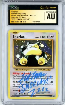 CGC Authentic Signed Ted Lewis Pokemon TCG Snorlax XY179 Black Star Promo Holo - Image 1