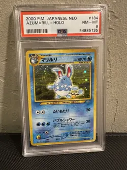 2000 Pokemon Japanese Neo Azumarill #184 Holo Rare - PSA 8 NM-MT - Image 1