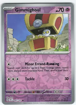 Gimmighoul 097/191 Reverse Holo Common SV08: Surging Sparks NM Pokemon - Image 1