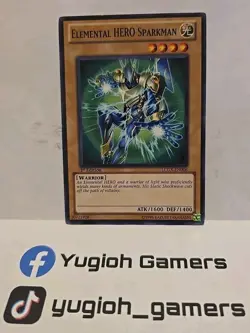 YUGIOH ELEMENTAL HERO SPARKMAN LCGX-EN006 1ST EDITION COMMON LIGHT PLAYED - Image 1
