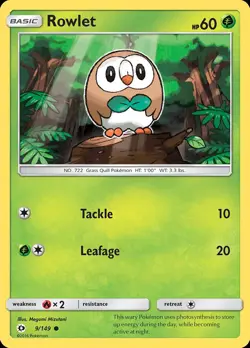 Pokemon Rowlet (9/172) Sun & Moon LP REVERSE HOLO - Image 1