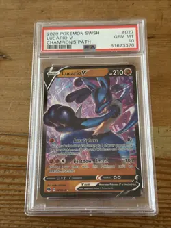 Pokemon TCG Lucario v Champion's Path Ultra Rare Holo Card 27/73 PSA 10 - Image 1