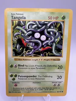 Tangela Base Set 66/102 SHADOWLESS Pokemon Card LP - Image 1
