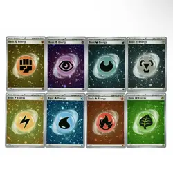 Pokemon 151 Basic Energy Cosmo Holo Full Set Of (8) SVE 001-008 - Image 1