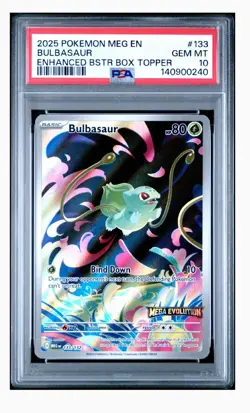 Bulbasaur Mega Evolution Stamped Promo 133/132 PSA 10 2025 Pokemon ME Box Topper - Image 1