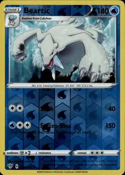 Beartic Rare SWSH03: Darkness Ablaze 049/189 Water Reverse Holo Pokemon Card - Image 1