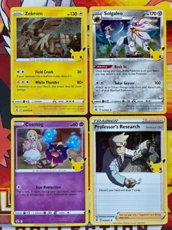 Pokemon Celebrations 4 Card Holo Lot Zekrom/ Solgaleo/ Cosmog/ Professor's Resea - Image 1