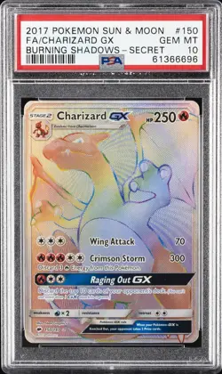 2017 POKEMON SUN & MOON BURNING SHADOWS SECRET #150 FULL ART/CHARIZARD GX PSA 10 - Image 1