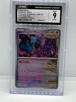 CGC 9 ERROR Pokemon TCG Incomplete Texture Flutter Mane 043 Poke Ball Prismatic - Image 1