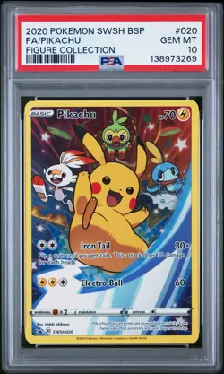 2020 POKEMON SWSH PROMO FIGURE COLLECTION SWSH020 FULL ART/PIKACHU PSA 10 - Image 1