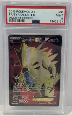 2015 Pokemon XY Tyranitar EX Full Art #91 Ancient Origins PSA 9 Mint - Image 1