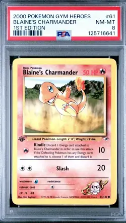 Pokemon Blaine's Charmander 2000 Gym Heroes 1st Edition #61 PSA 8 🔥New Cert🔥 - Image 1