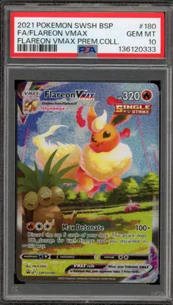 Pokemon Flareon VMAX Premium Coll. Full Alt Art Promo SWSH180 PSA 10 Gem Mint - Image 1