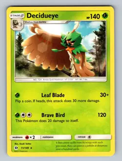 Decidueye - 011/149 Rare Sun & Moon Base Set NM - LP Pokemon TCG - Image 1