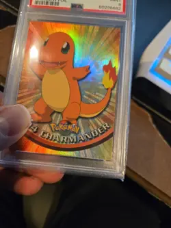 1999 TOPPS POKEMON TV 4 CHARMANDER EMBOSS RAINBOW FOIL PSA 9 BLACK LOGO LOW POP - Image 3