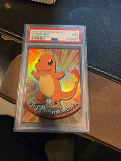 1999 TOPPS POKEMON TV 4 CHARMANDER EMBOSS RAINBOW FOIL PSA 9 BLACK LOGO LOW POP - Image 4