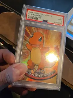1999 TOPPS POKEMON TV 4 CHARMANDER EMBOSS RAINBOW FOIL PSA 9 BLACK LOGO LOW POP - Image 5