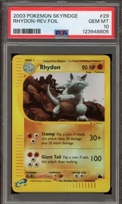 Pokemon Rhydon Skyridge Reverse Holo Rare #29 PSA 10 Gem Mint - Image 1