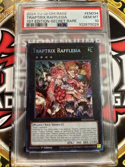 YuGiOh TRAPTRIX RAFFLESIA #RA02-EN034🔥PSA 10 GEM🔥1st EDITION-2024 SECRET RARE - Image 1