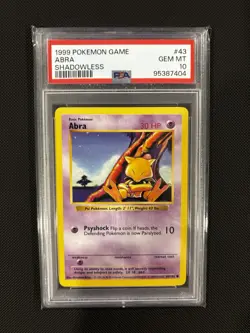 1999 POKEMON GAME BASE SET 43 ABRA SHADOWLESS PSA 10 GEM MINT - Image 1