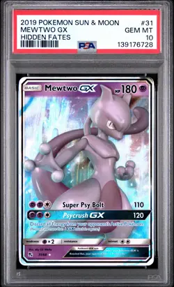 2019 POKEMON SUN & MOON HIDDEN FATES #31 MEWTWO GX PSA 10 - Image 1