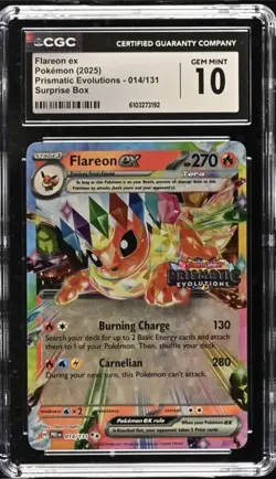 2025 Pokemon Prismatic Evolutions Flareon ex Surprise Box Promo #014 CGC GM 10! - Image 1