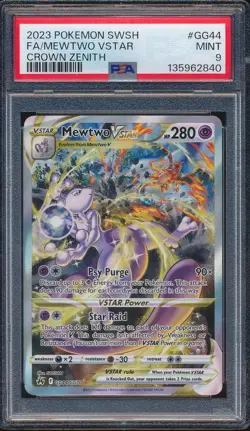 2023 Pokemon Sword & Shield GG44 Full Art Mewtwo Vstar Crown Zenith PSA 9 - 2840 - Image 1
