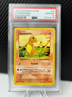 1999 Pokemon Game Charmander #46 Shadowless PSA 10 - Image 1