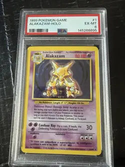 Pokemon TCG Base Set Alakazam Holo Rare PSA 6 1/102 Wizards Card Stock - Image 1