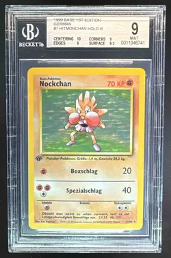Base Set 1st Edition Hitmonchan 7/102 Holo 1999 BGS 9 German Pokemon Nockchan - Image 1