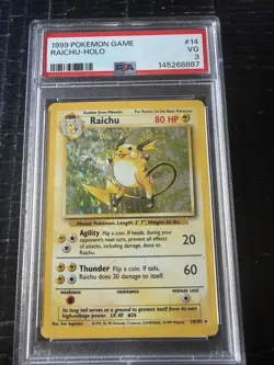 Pokemon TCG Base Set Raichu Holo Rare PSA 3 14/102 Stage 1 Card Stock - Image 1