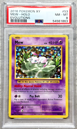 Pokemon Card Mew Rare Holo PSA 8 NM-Mint, XY Evolutions #53, 2016 - Image 1