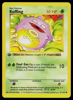 Pokemon Card - Koffing Base Set (Shadowless) 51/102 Common 1st Edition - Image 1